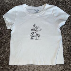 Brandy Melville White Baby Tee with Mushroom Art